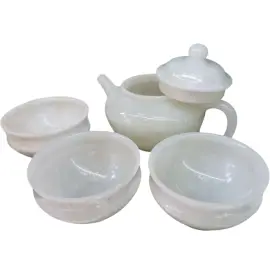 Чайный набор из белого нефрита "Чайная традиция" на 3 персоны, 4 предмета